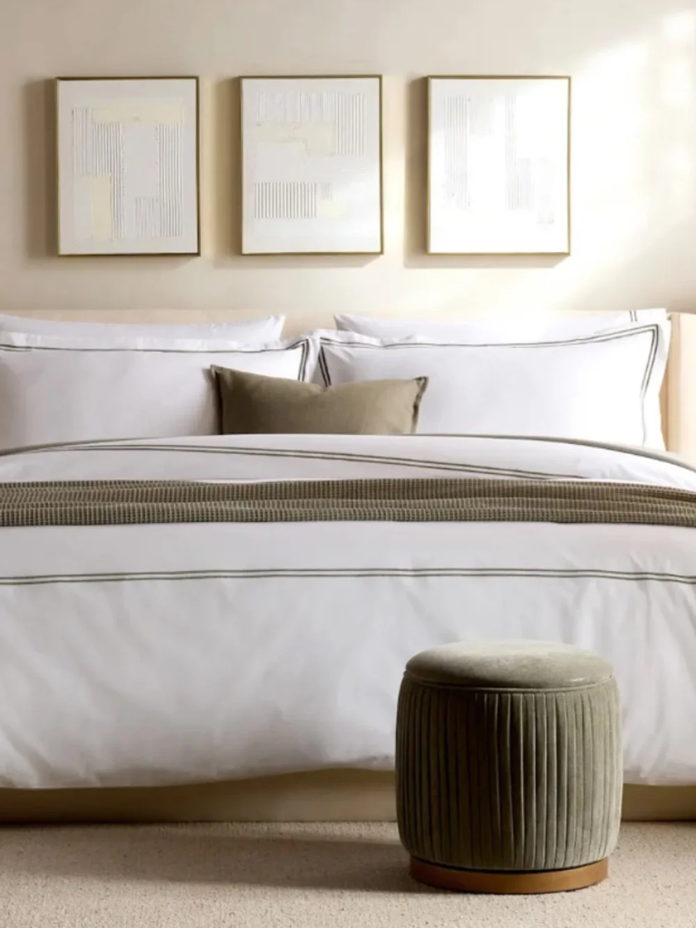 Organic Crisp Percale Embellished Sham Set white dusty olive standard queen